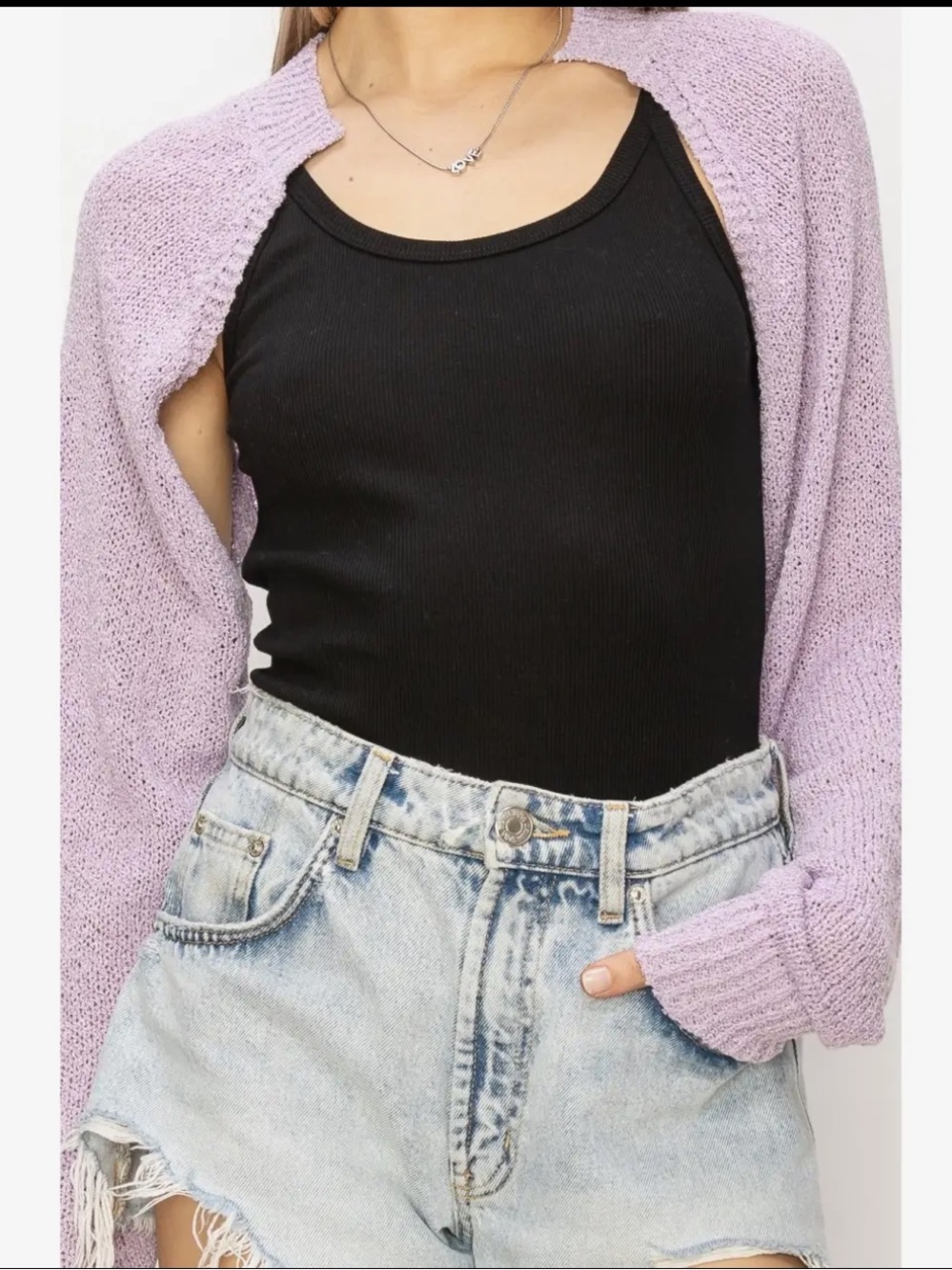 Lavender Knit Bolero Shrug Cropped Open Front Cardigan Size Large NEW